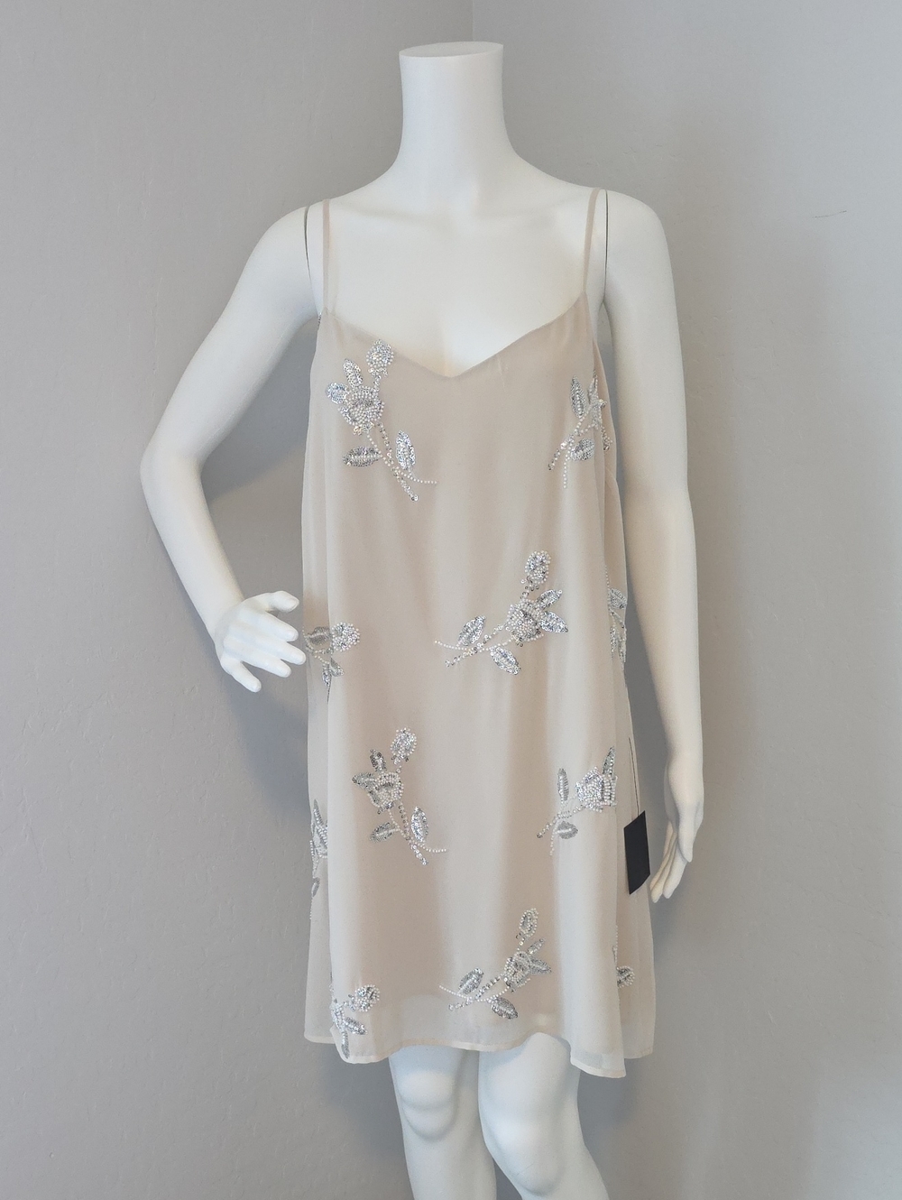 NWT Lulu's Beige Sequin Floral Slip Dress